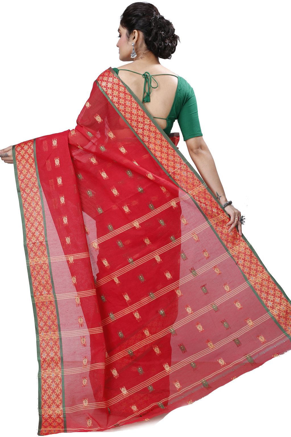 Red Pure Cotton Reese Tant Saree (967)